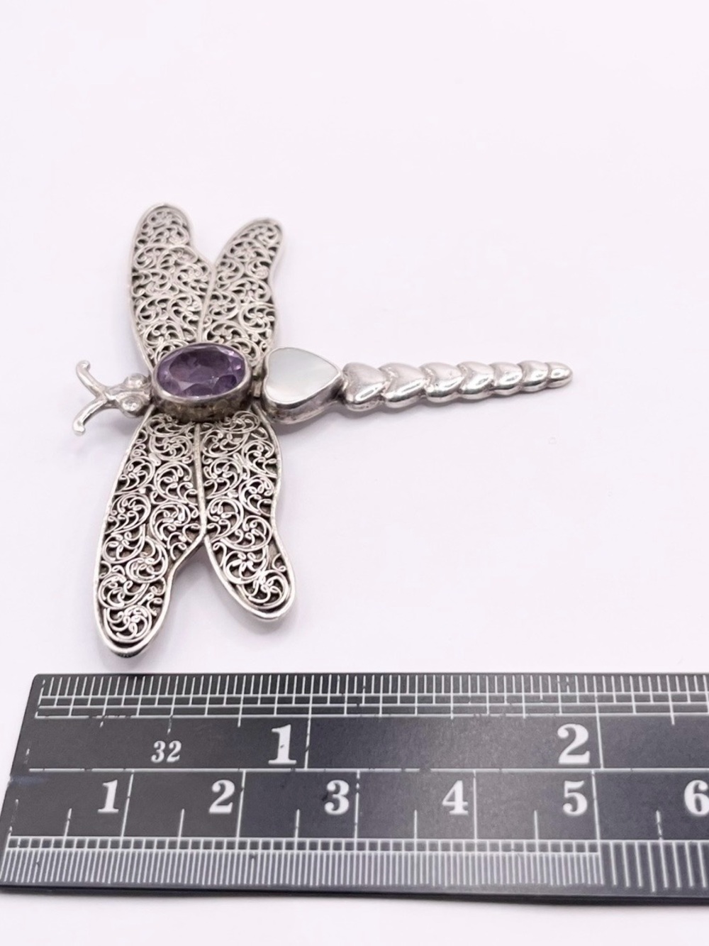 Sterling Silver Dragonfly Brooch with Purple Amethyst Accent - Picture 5 of 9